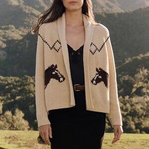 Cream Knit Horse Motif Cardigan w/ Lace Top & Bandana